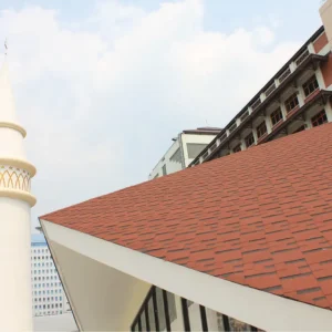 Atap bitumen CT5 rooflex merah di masjid baitussalam jakarta